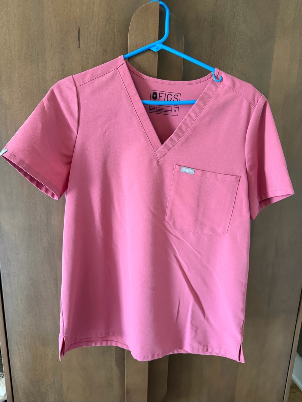 FIGS Women's Pink V-Neck Scrub Top with Chest Pocket